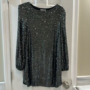 Steve Madden- Medium long sleeve sequin black dress mid length